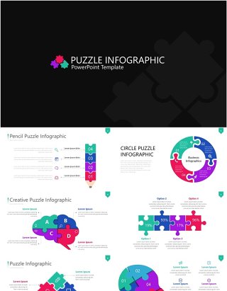 拼图信息图PPT素材模板Wide Light Puzzle Infographic