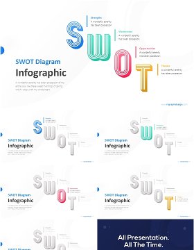 用于商业分析信息图彩色SWOT图和排版PPT模板素材Colorful SWOT Diagram with Typography Model for Business Analysis