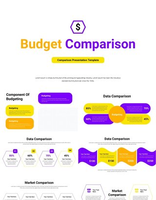 黄紫色项目预算比较商业信息图ppt素材