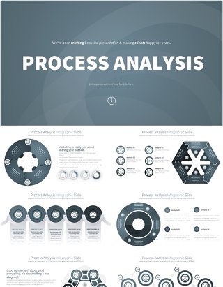 灰蓝色流程过程分析PPT模板素材Process Analysis - Color 04 (Blue Grey)