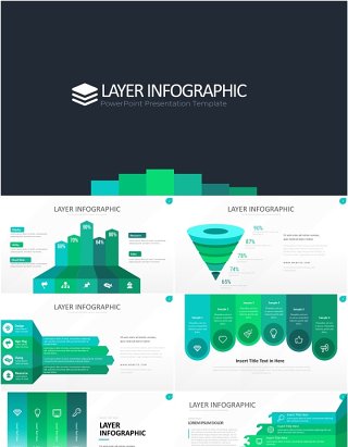 绿色图层结构信息图PPT模板素材Wide Tosca Light Layer Infographic