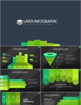 绿色图层结构信息图PPT模板素材Wide Green Dark Layer Infographic