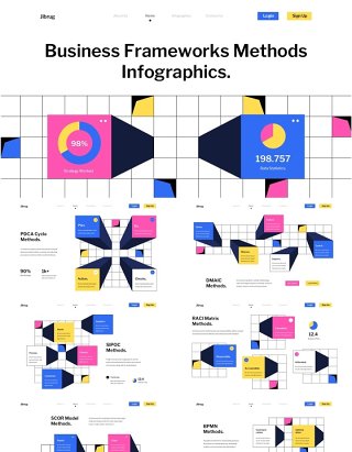 白蓝粉现代商业框架方法PPT模板素材white blue pink modern business framework methods