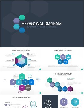 六边形信息图PPT模板素材Wide Light Hexagonal Infographic