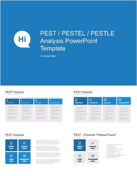 蓝色企业战略宏观环境发展趋势分析PPT模板素材pest blue