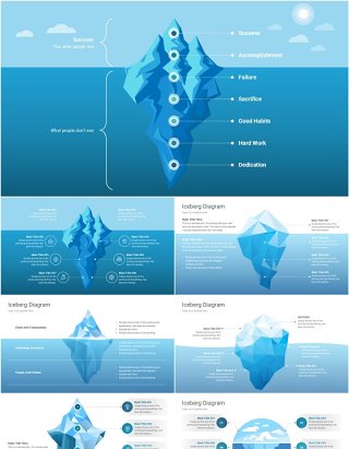 冰山图信息图PPT素材模板Iceberg Diagrams