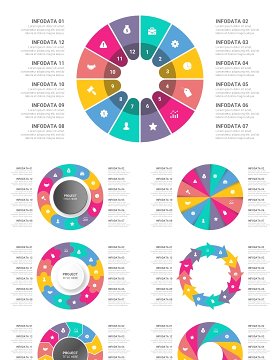 彩色十二项循环关系信息图ppt素材模板
