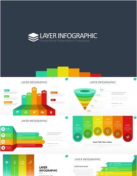 彩色图层结构信息图PPT模板素材Wide Light Layer Infographic