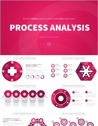 粉色流程过程分析PPT模板素材Process Analysis - Color 08 (Pink)