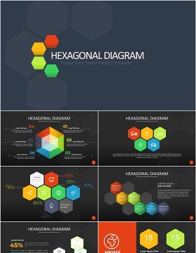 多彩六边形信息图PPT模板素材Wide Dark Hexagonal Infographic