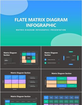 深色平面矩阵图信息图PPT模板素材Flate Matrix Diagram Infographic Dark