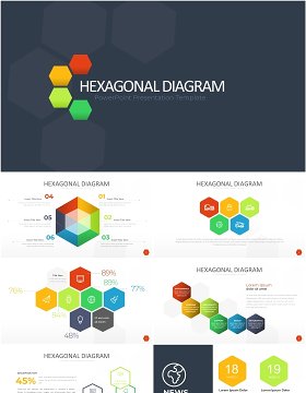 多彩六边形信息图PPT模板素材Wide Light Hexagonal Infographic