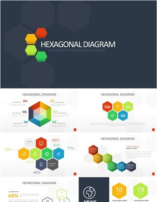 多彩六边形信息图PPT模板素材Wide Light Hexagonal Infographic