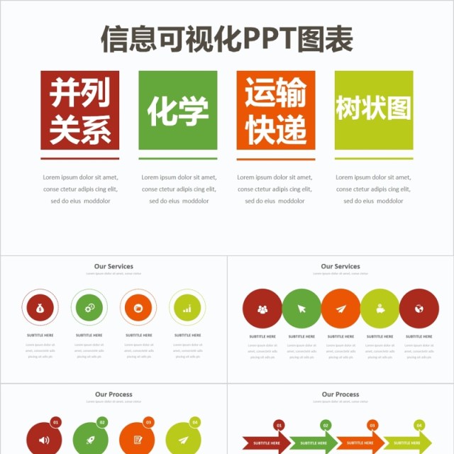 并列化学运输快递信息树状图可视化PPT信息图表