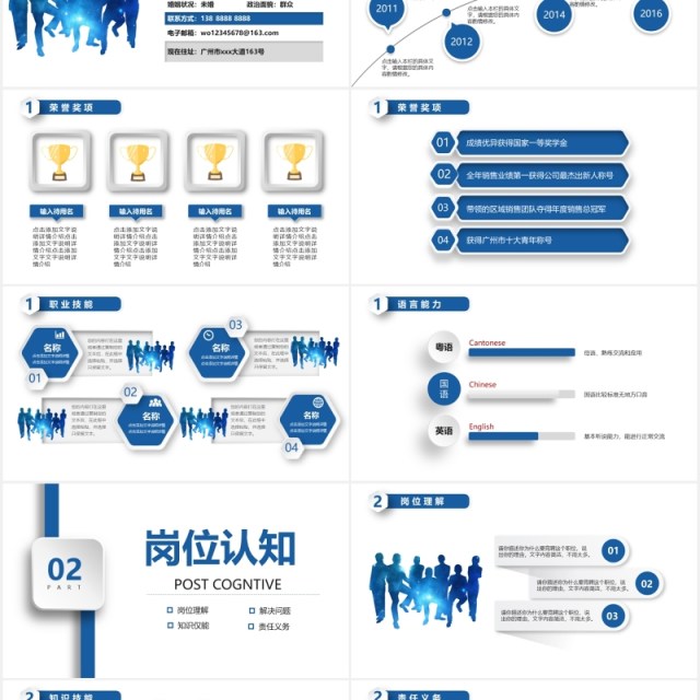 蓝色大气商务风格个人岗位竞聘主管述职PPT模板