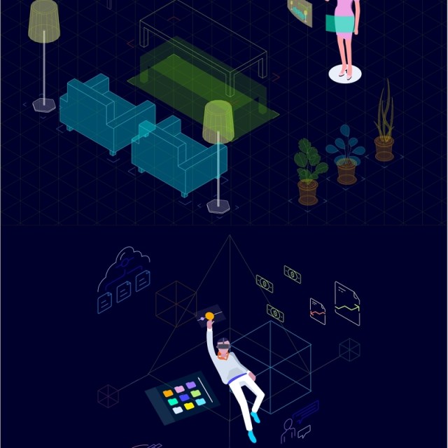 VR AR虚拟现实概念插画人物矢量素材 VR AR虚拟现实概念插画人物矢量素材