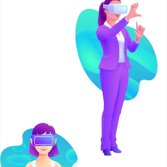 VR AR虚拟现实概念插画人物矢量素材