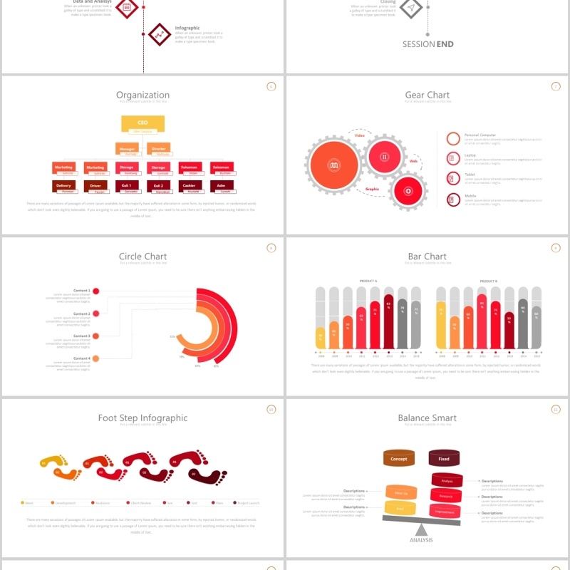 红色简洁PPT信息图表模板可插图片Thirteen - Powerpoint Template