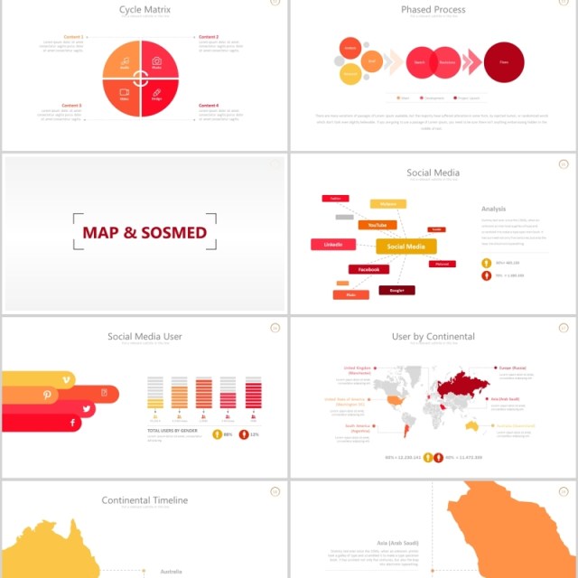 红色简洁PPT信息图表模板可插图片Thirteen - Powerpoint Template