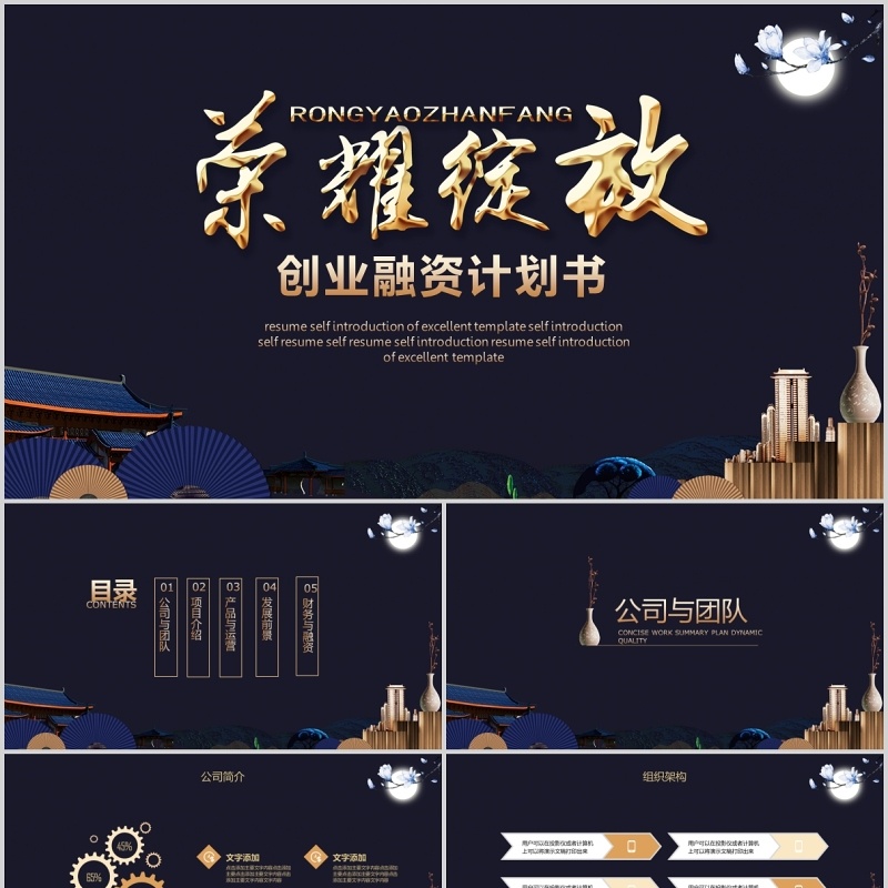 荣耀绽放创业融资计划书PPT模板