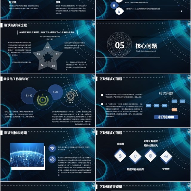 炫酷科技区块链介绍内容完整PPT模板