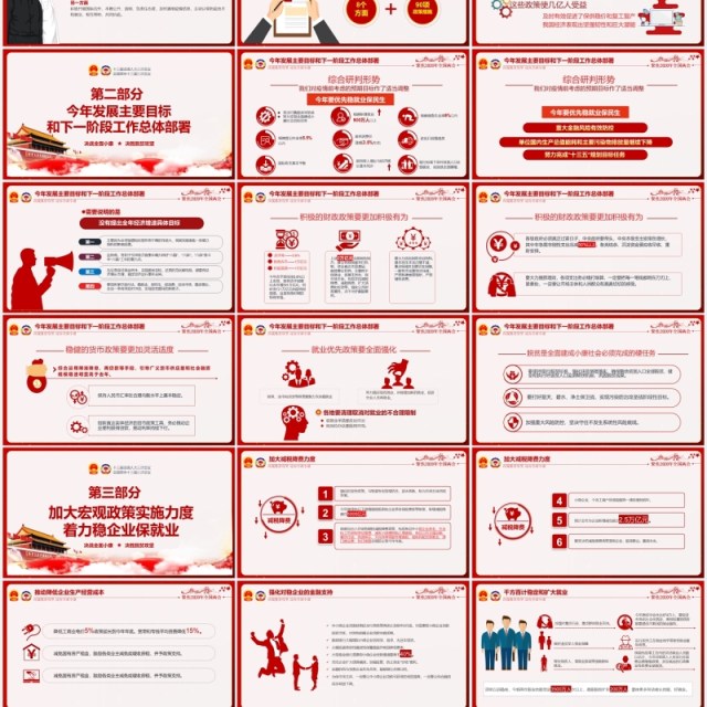 红色学习解读政府工作报告两会专题党建PPT模板