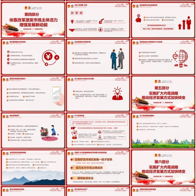 红色学习解读政府工作报告两会专题党建PPT模板