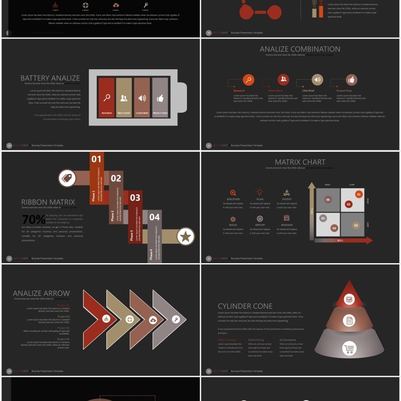 高端深色商务报告数据分析图表PPT模板ray of light powerpoint