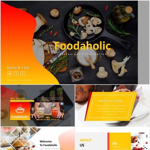 餐厅美食可视化图表展示PPT模板foodaholic powerpoint template