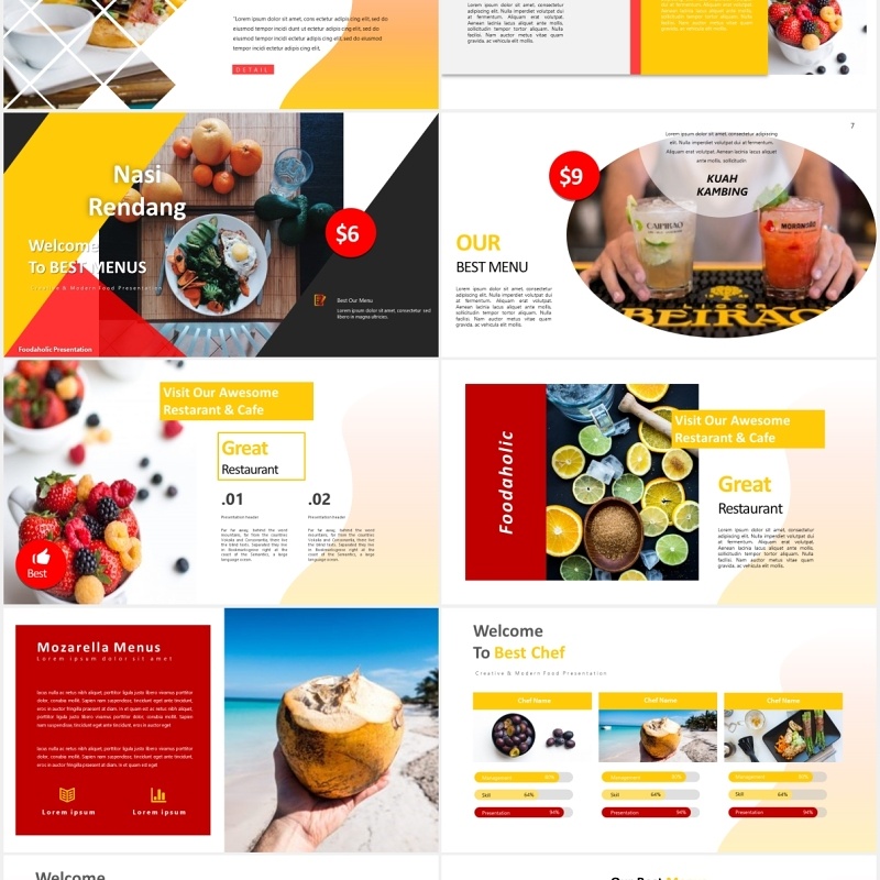 餐厅美食可视化图表展示PPT模板foodaholic powerpoint template