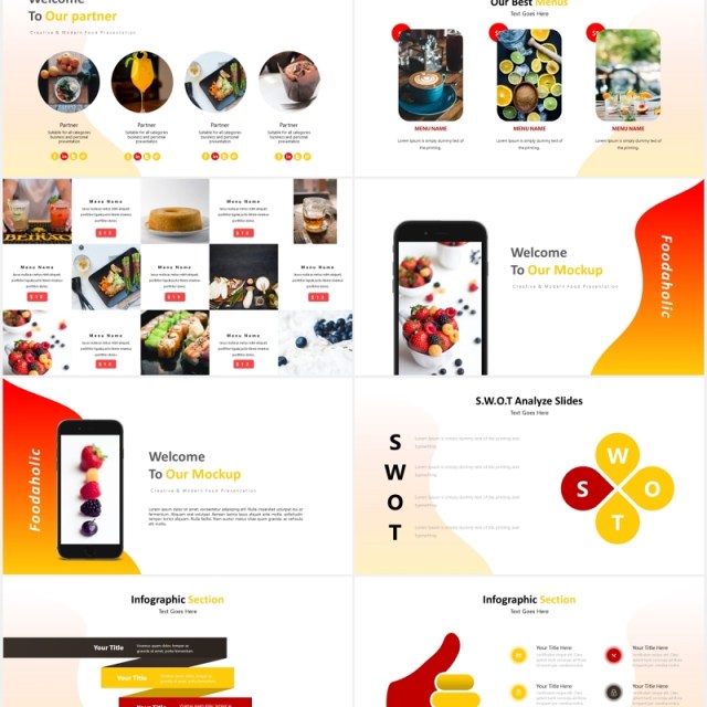 餐厅美食可视化图表展示PPT模板foodaholic powerpoint template