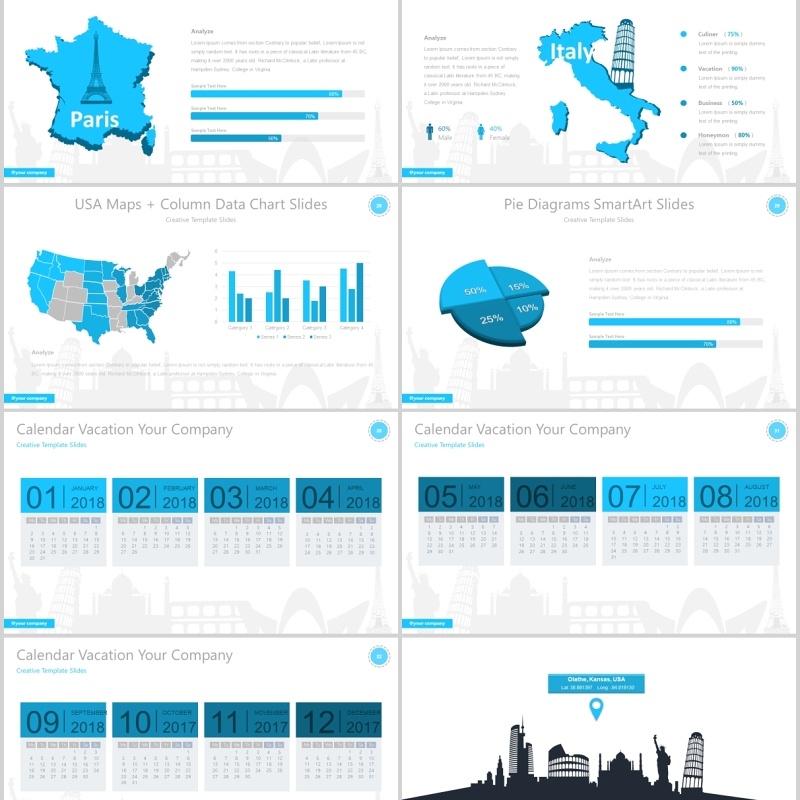 假期度假旅游线路项目计划PPT模板可视化信息图表Vacation - Traveling Presentation Template