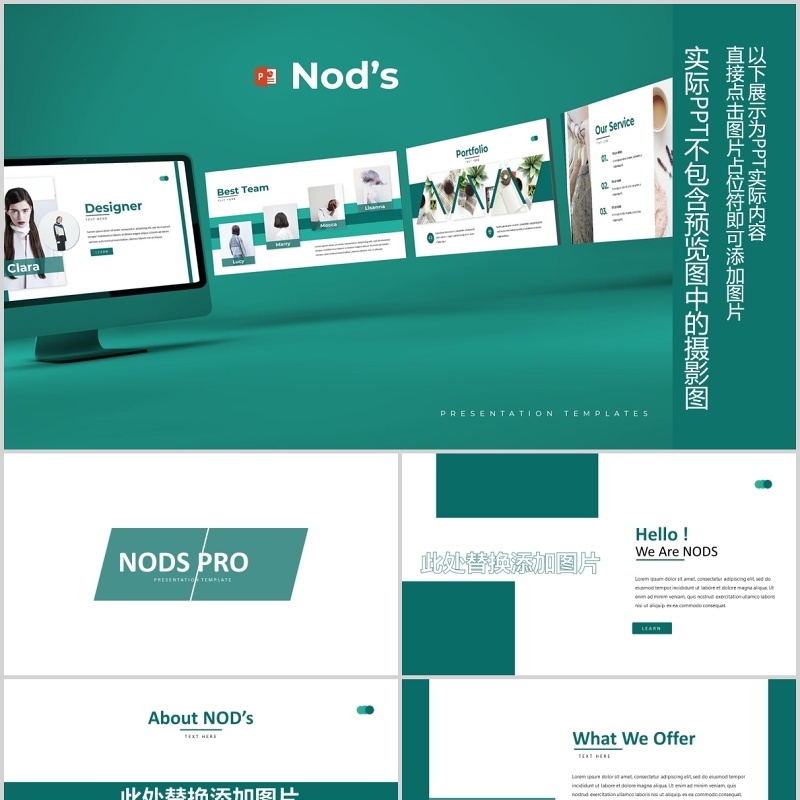 绿色公司简介企业宣传PPT模板版式设计Nod's - Powerpoint Template