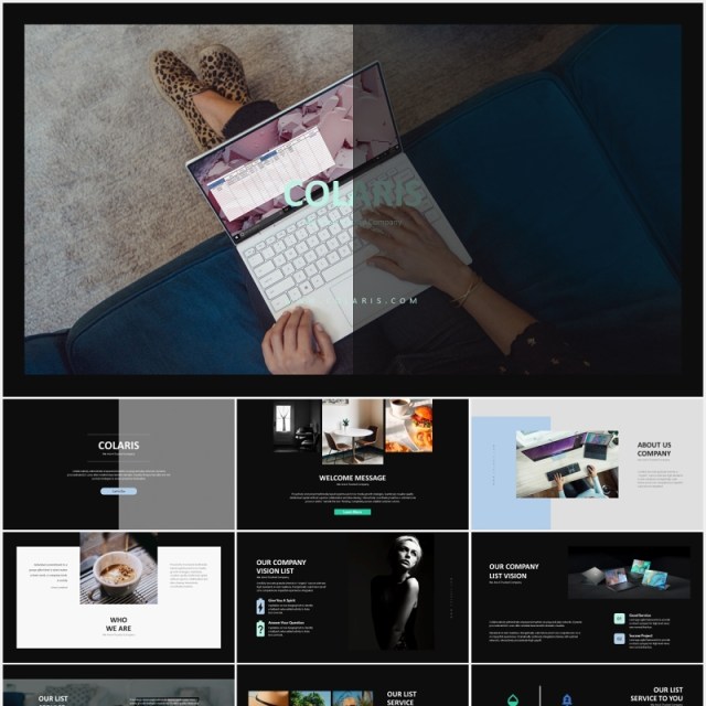 深色商务公司简介业务介绍PPT模板Colaris-Minimal Business Profile Powerpoint