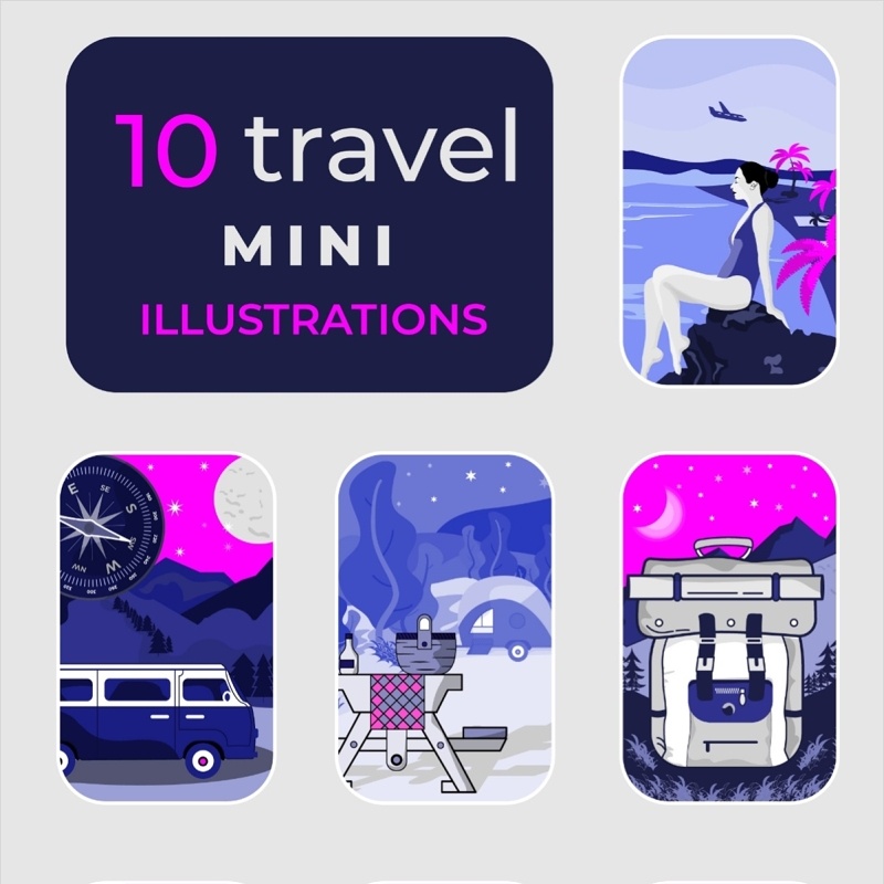 10套户外旅游旅行度假人物物品插画矢量素材