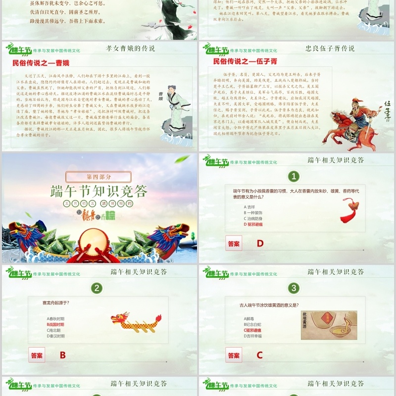 中国传统文化习俗端午节介绍及由来主题班会活动PPT模板