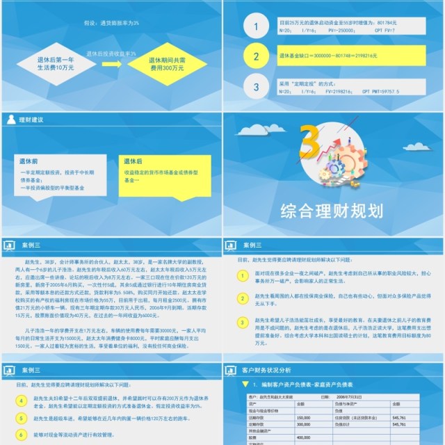 蓝色投资理财案例分析金融PPT模板