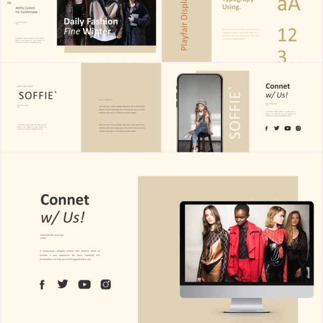 设计师作品集展示PPT图片排版模板soffie stylist powerpoint template