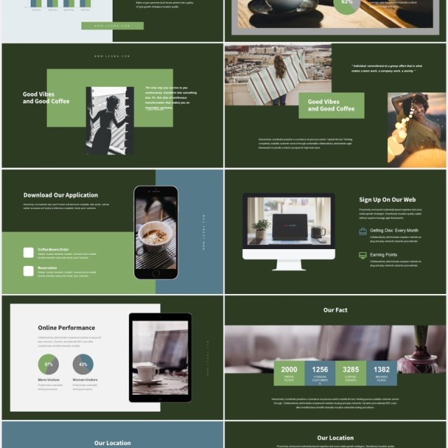 绿色商业咖啡店宣传介绍PPT模板Leoma-Coffee Shop Powerpoint