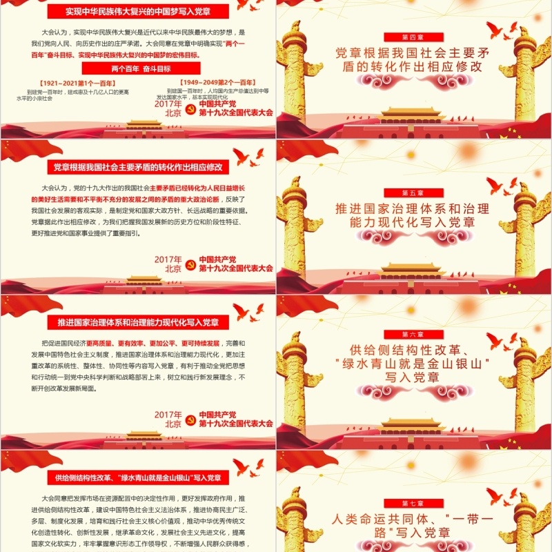 学习十九大对党章的十项重要修改PPT党课模板