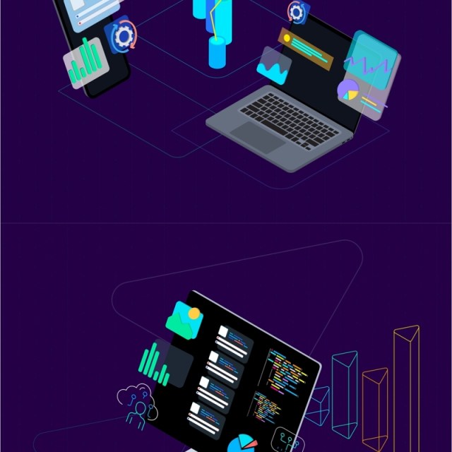 区块链平台2.5D等距插画矢量素材等距图 Blockchain Platform Isometric Illustration