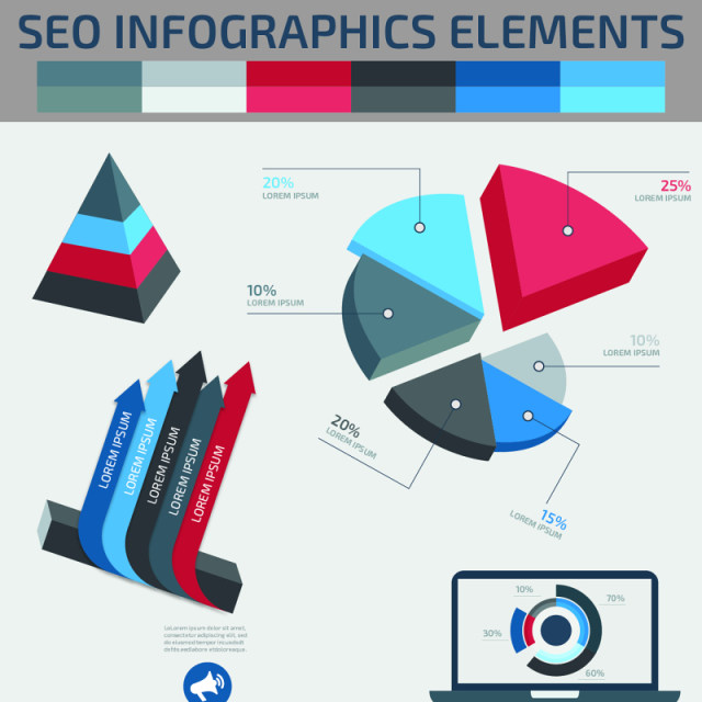 SEO信息图形元素集饼图箭头海报/PPT图表元素海报/PPT可编辑矢量素材