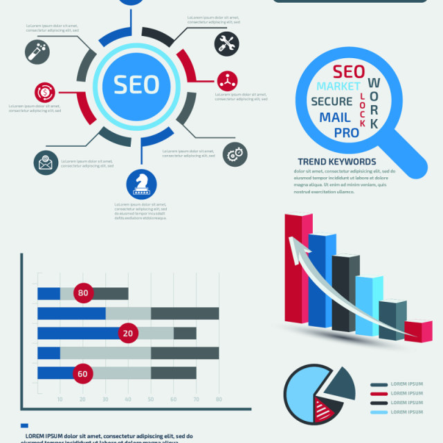 SEO信息图形元素集饼图箭头海报/PPT图表元素海报/PPT可编辑矢量素材