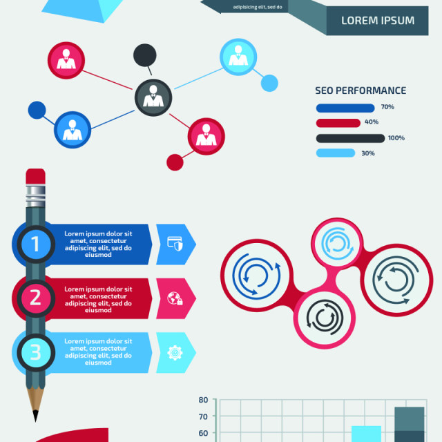 SEO信息图形元素集饼图箭头海报/PPT图表元素海报/PPT可编辑矢量素材