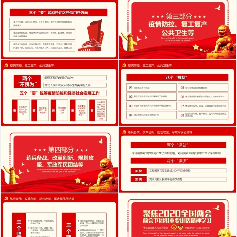 红色聚焦2020全国两会精神学习政府工作报告PPT模板