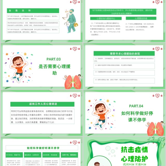 绿色抗击疫情心理防护中小学生心理辅导调节课件PPT模板 绿色抗击疫情心理防护中小学生心理辅导调节课件PPT模板