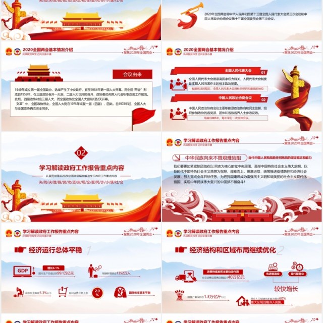聚焦2020全国两会专题政府工作报告党建PPT模板 聚焦2020全国两会专题政府工作报告党建PPT模板