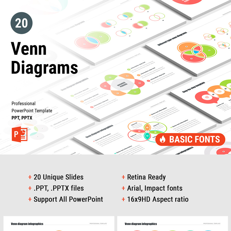 交集圆文氏图维恩图交叉PPT信息图表素材包 Venn diagram PowerPoint template pack