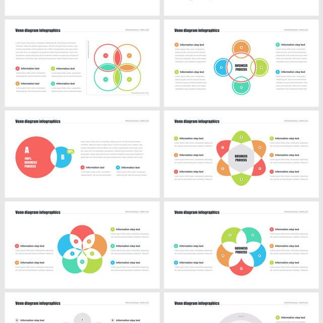 交集圆文氏图维恩图交叉PPT信息图表素材包 Venn diagram PowerPoint template pack