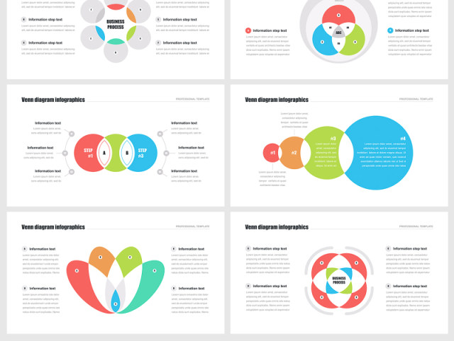 交集圆文氏图维恩图交叉PPT信息图表素材包 Venn diagram PowerPoint template pack